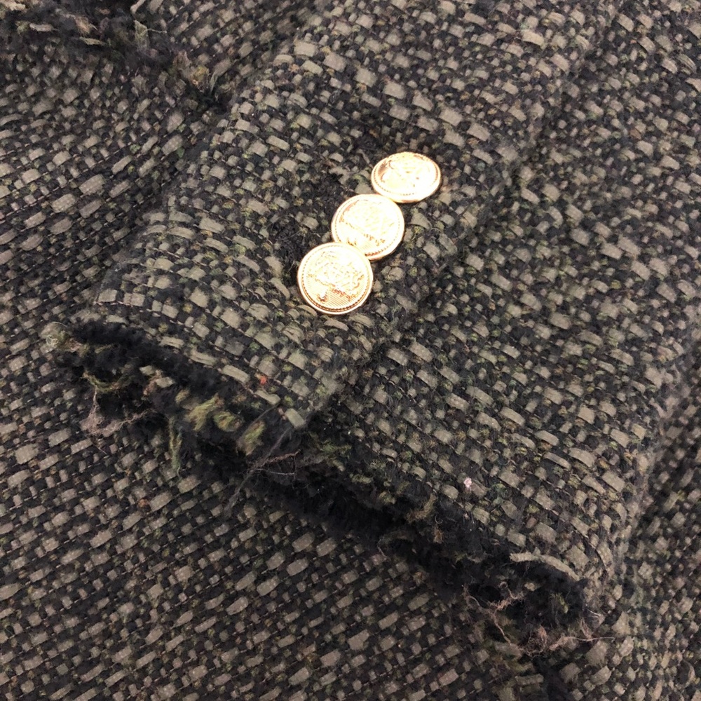 Zara Tweed Green Blazer Gold Accents - Picture 5 of 8